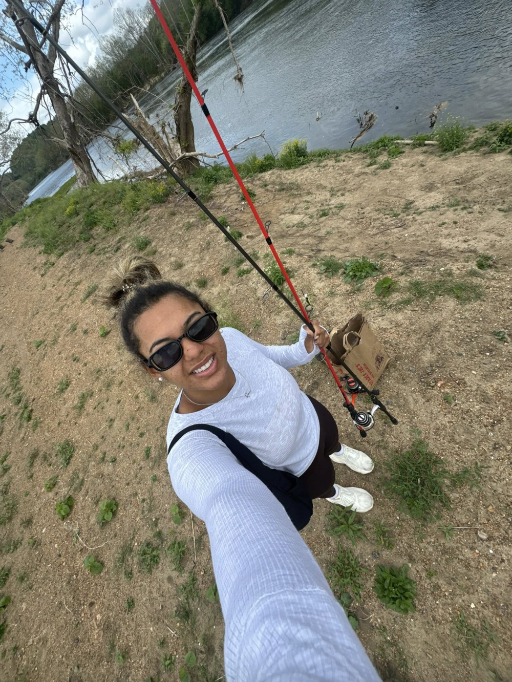 Selfie fishing by the river